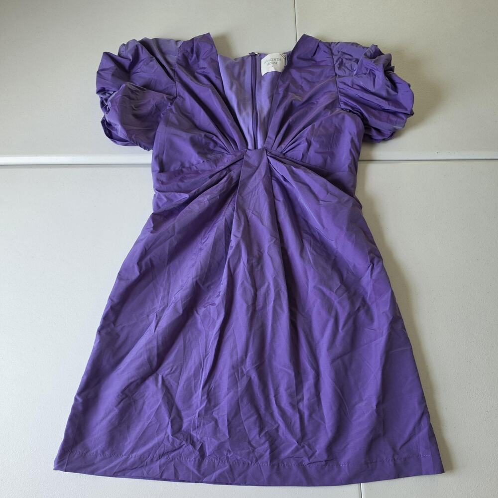 Hyacinth House Dress Womens M Purple Ruched Puff Sleeve Sheath Party Wedding